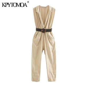 KPYTOMOA Women 2020 Chic Fashion Office Wear With Belt Jumpsuits Vintage